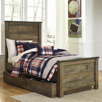 Signature Design by Ashley | Bedroom Rustic Look Twin Panel Bed with Under Bed Storage/Trundle