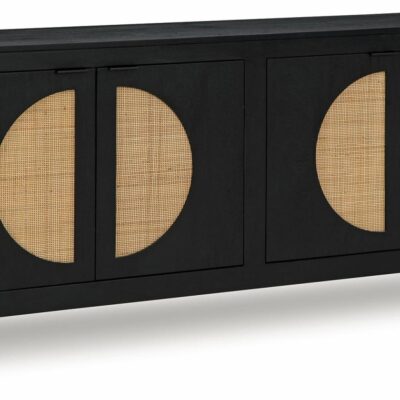 Signature Design by Ashley | Living Room Black Accent Cabinet with Cane Door Accents