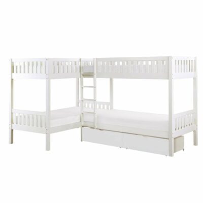 Homelegance | Kids Transitional Corner Bunk Bed with Storage Boxes and Ladder