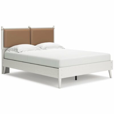 Signature Design by Ashley | Bedroom Queen Panel Bed with Faux Leather/Gray Fabric Removable Cushion