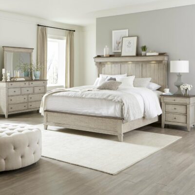 Liberty Furniture | Bedroom Modern Farmhouse 4-Piece Queen Mantle Bedroom Set with Nightstand