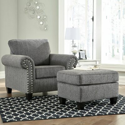 Benchcraft | Living Room Contemporary Chair and Ottoman with Nail Head Trim