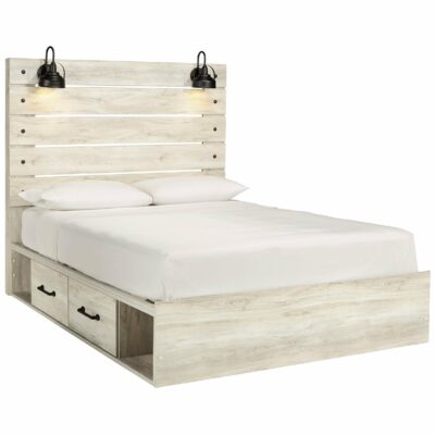 Signature Design by Ashley | Bedroom Rustic Queen Storage Bed with 4 Drawers & Industrial Lights