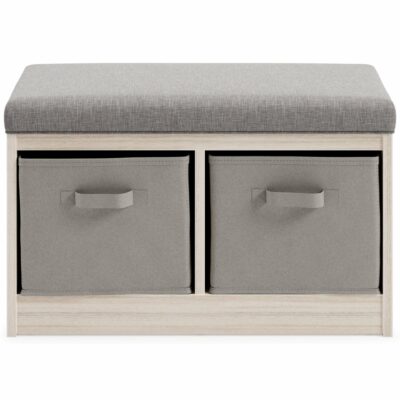 Signature Design by Ashley | Living Room Storage Bench with 2 Fabric Baskets