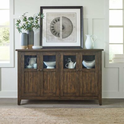 Liberty Furniture | Dining Room Rustic 4-Door Buffet with Glass Panel Insert