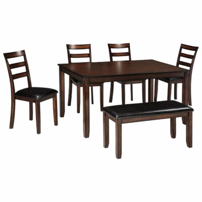 Signature Design by Ashley | Dining Room Burnished Brown 6-Piece Dining Table Set with Bench