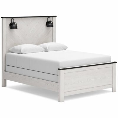 Signature Design by Ashley | Bedroom Farmhouse Queen Panel Bed with Sconce Lights