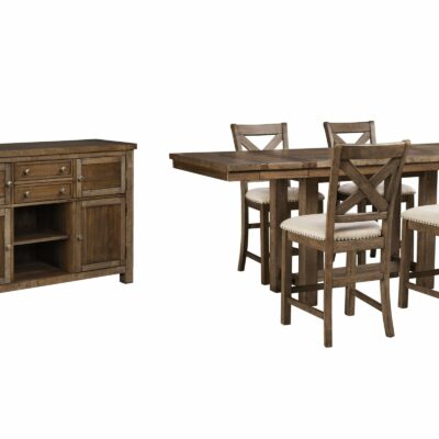 Signature Design by Ashley | Dining Room Counter Height Dining Table, 4 Barstools and Server