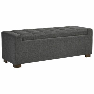 Signature Design by Ashley | Living Room Gray Fabric Upholstered Storage Bench with Tufted Seat