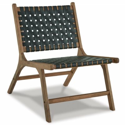 Signature Design by Ashley | Living Room Mid-Century Modern Armless Accent Chair with Leather Woven Strips